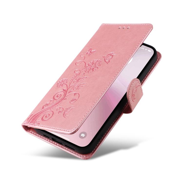 For iPhone 17e / 16e Embossed Butterfly Flowers Leather Phone Case