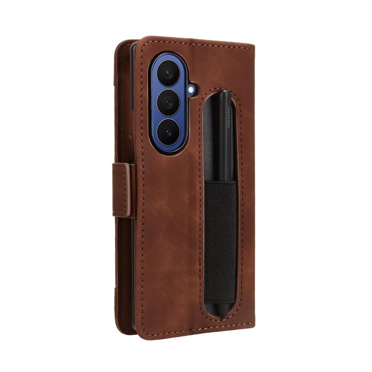 For Samsung Galaxy Z Fold7 with Pen Slot Skin Feel Calf Texture Card Slots Leather Phone Case