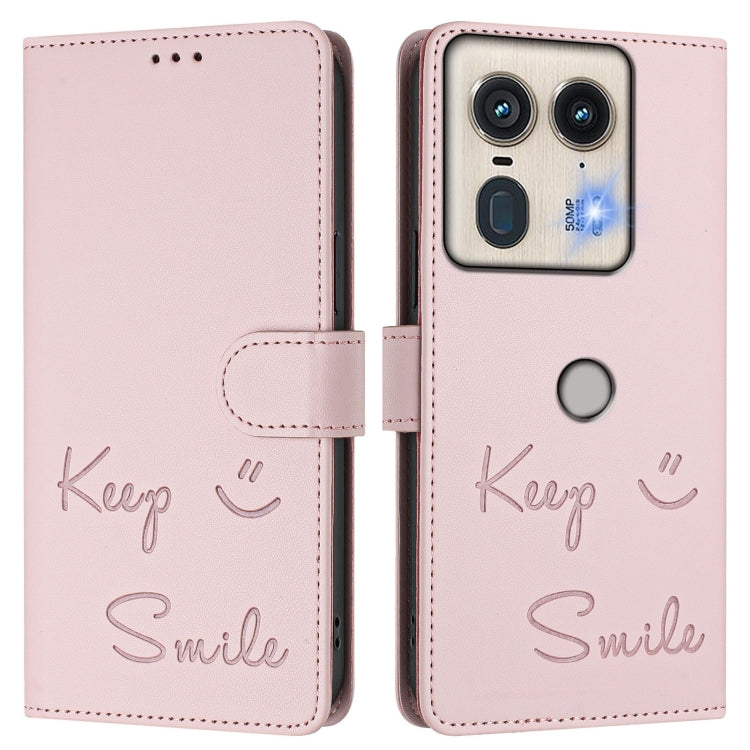 For Motorola Edge 50 5G Global Smile Embossing RFID Leather Phone Case