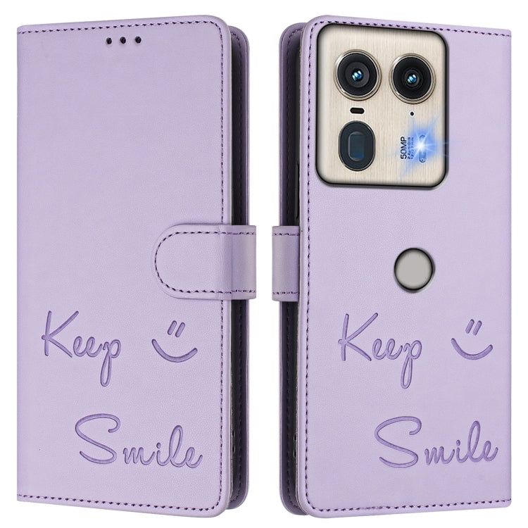 For Motorola Edge 50 5G Global Smile Embossing RFID Leather Phone Case