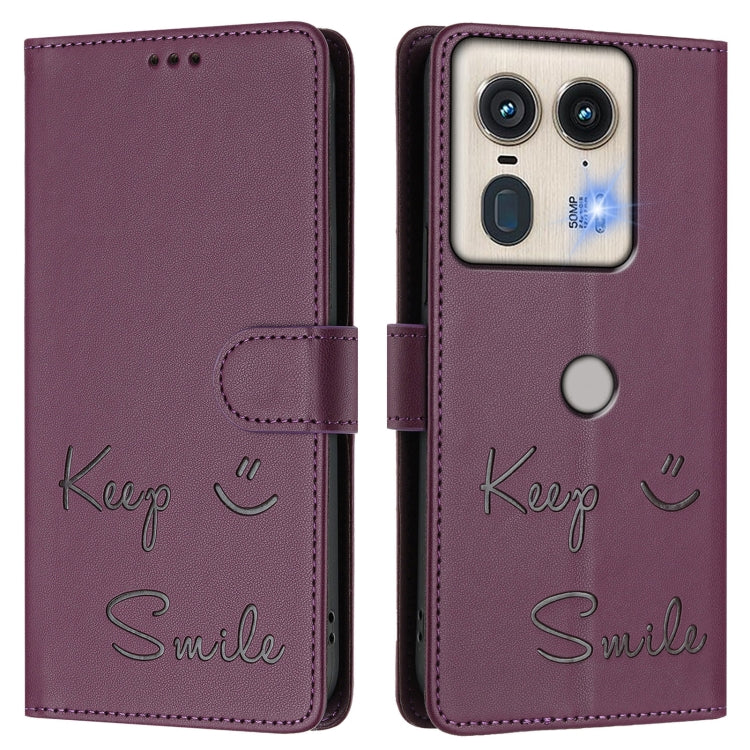 For Motorola Edge 50 5G Global Smile Embossing RFID Leather Phone Case