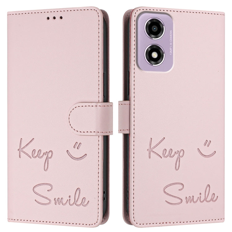 For Motorola Moto E14 Smile Embossing RFID Leather Phone Case