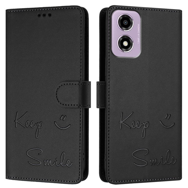 For Motorola Moto E14 Smile Embossing RFID Leather Phone Case