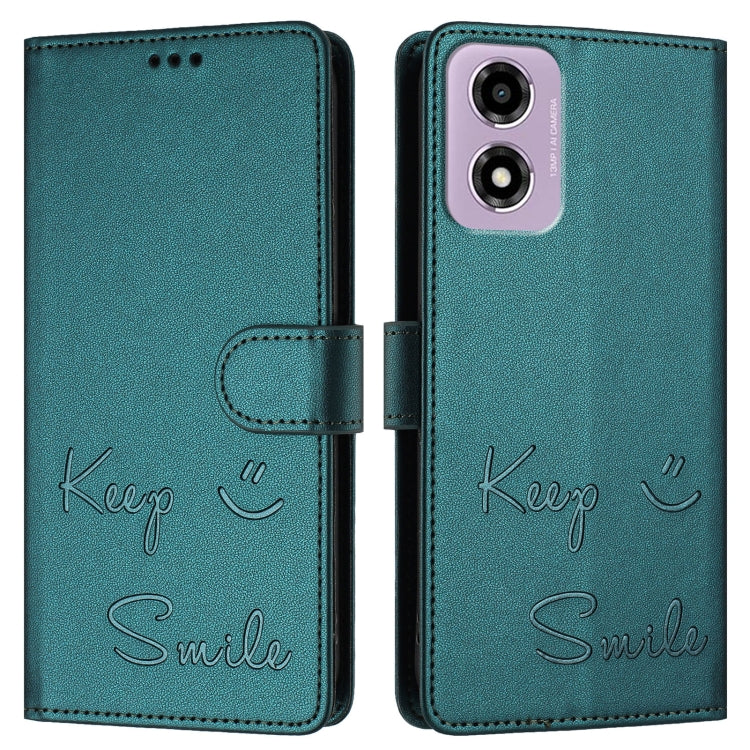 For Motorola Moto E14 Smile Embossing RFID Leather Phone Case