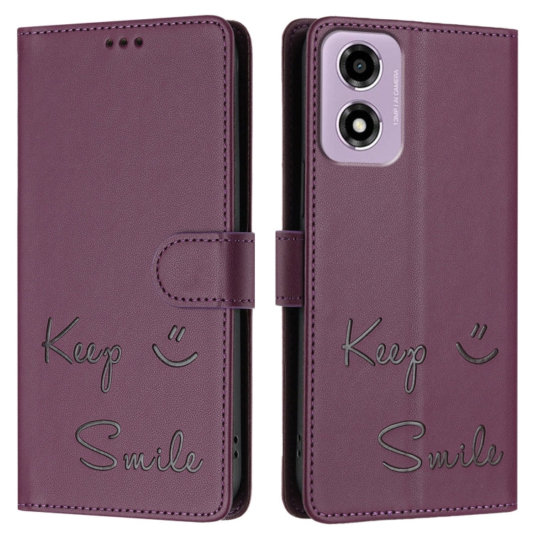 For Motorola Moto E14 Smile Embossing RFID Leather Phone Case
