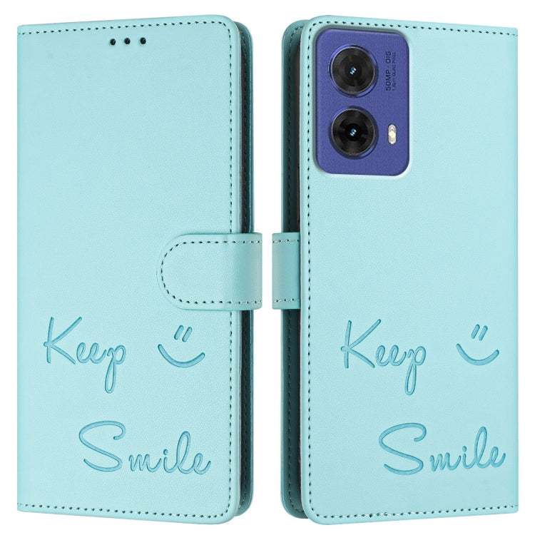For Motorola Moto G85 Smile Embossing RFID Leather Phone Case