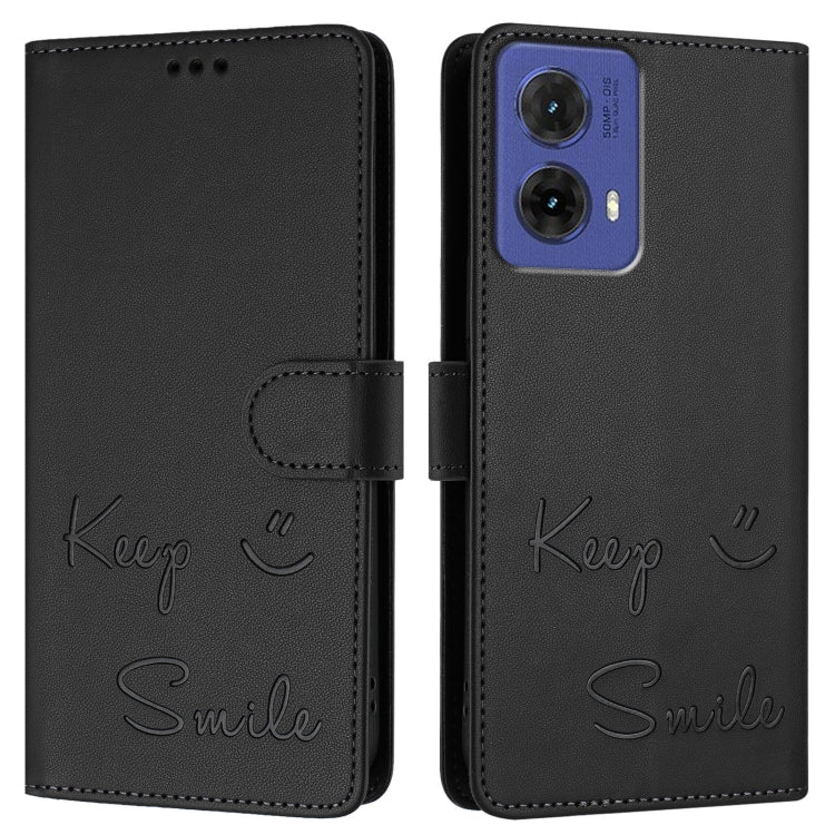For Motorola Moto G85 Smile Embossing RFID Leather Phone Case