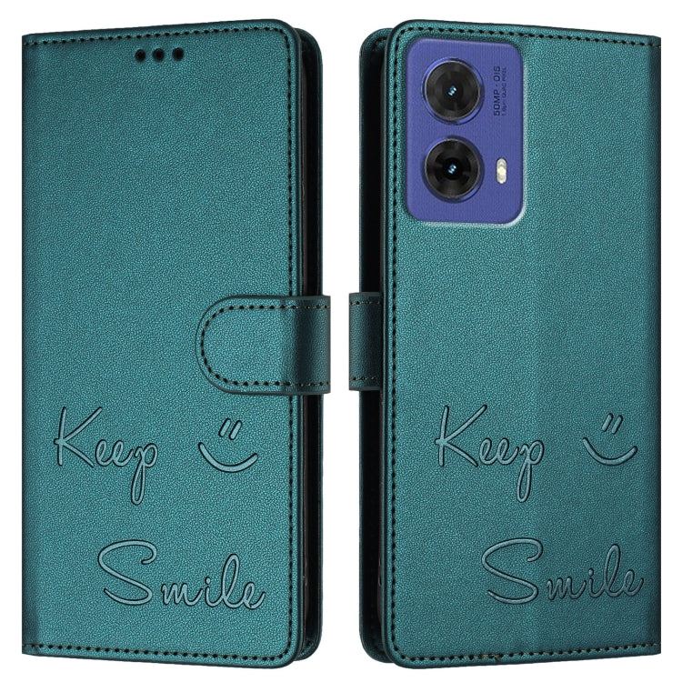 For Motorola Moto G85 Smile Embossing RFID Leather Phone Case