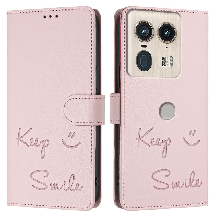 For Motorola Edge 50 Ultra Smile Embossing RFID Leather Phone Case