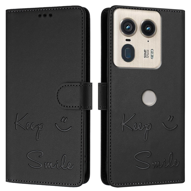 For Motorola Edge 50 Ultra Smile Embossing RFID Leather Phone Case