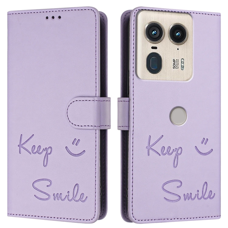For Motorola Edge 50 Ultra Smile Embossing RFID Leather Phone Case