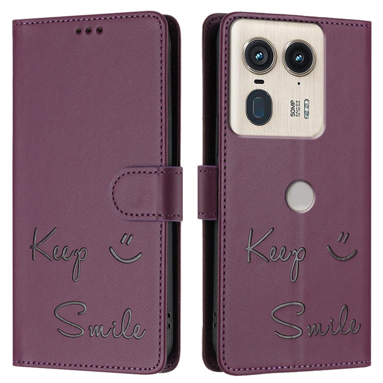 For Motorola Edge 50 Ultra Smile Embossing RFID Leather Phone Case