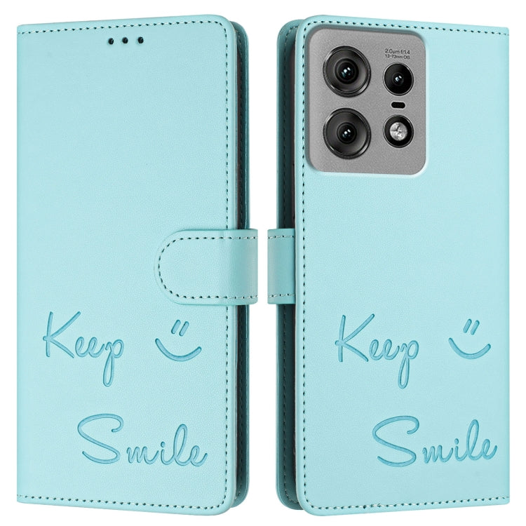 For Motorola Edge 50 Pro Smile Embossing RFID Leather Phone Case