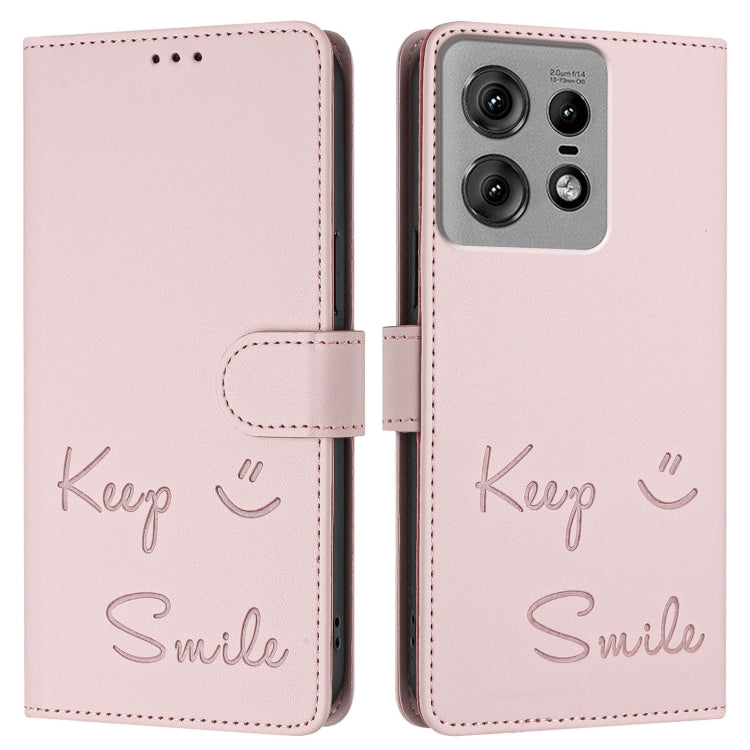 For Motorola Edge 50 Pro Smile Embossing RFID Leather Phone Case