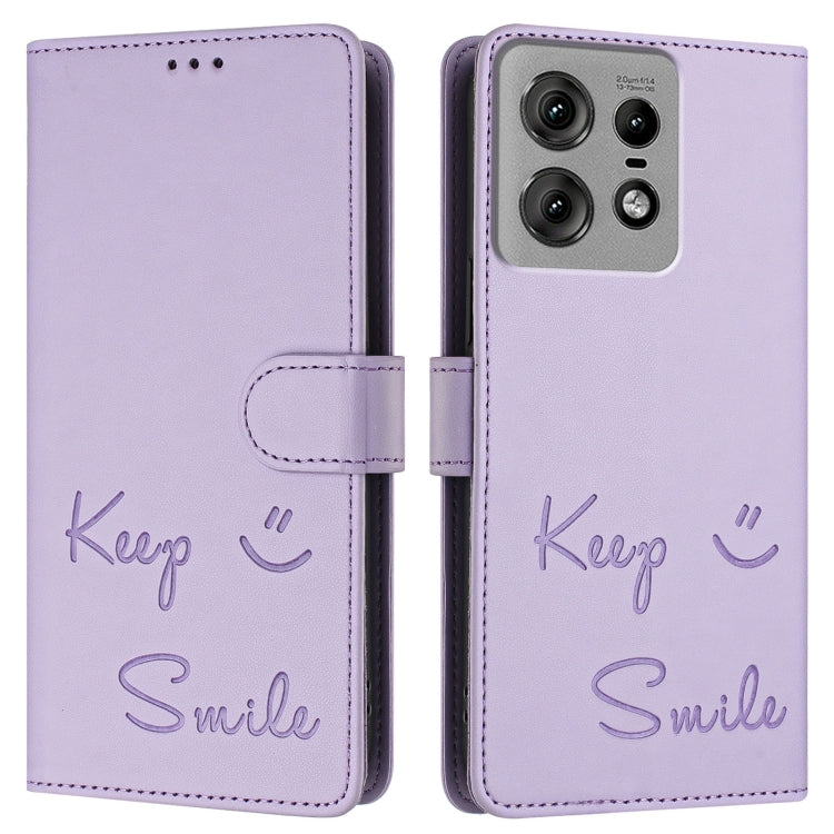 For Motorola Edge 50 Pro Smile Embossing RFID Leather Phone Case
