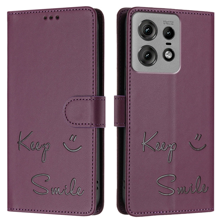 For Motorola Edge 50 Pro Smile Embossing RFID Leather Phone Case