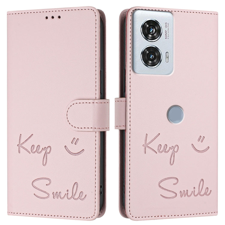 For Motorola Edge 50 Fusion Smile Embossing RFID Leather Phone Case
