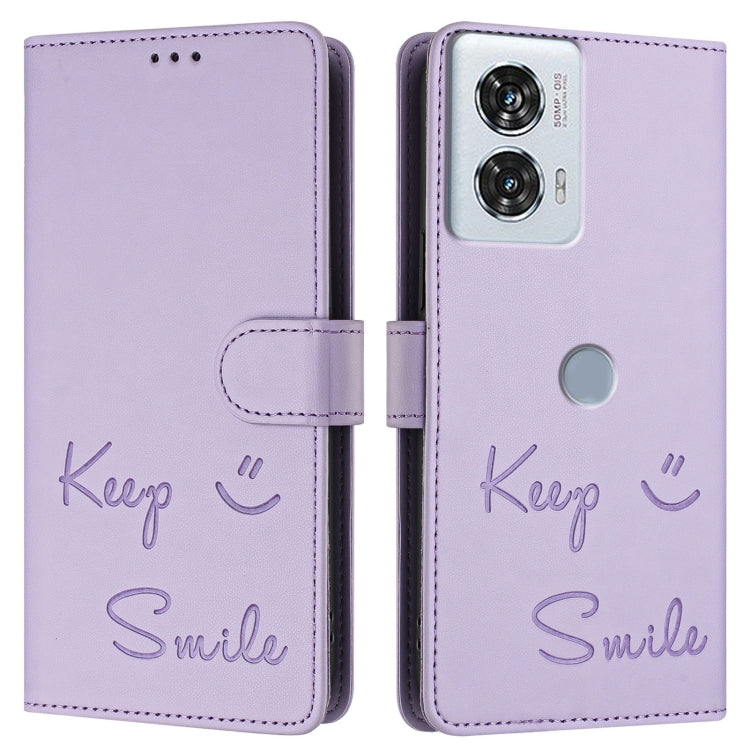 For Motorola Edge 50 Fusion Smile Embossing RFID Leather Phone Case