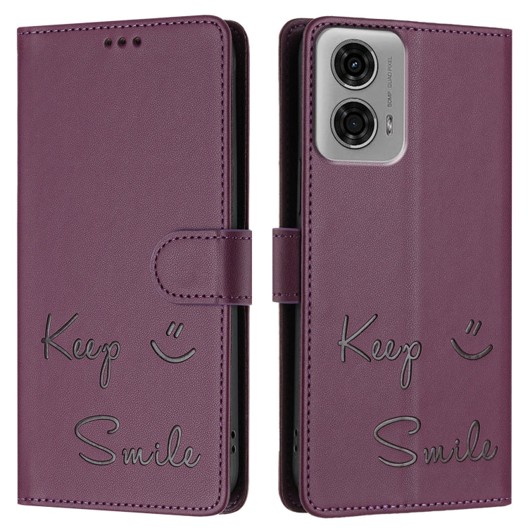 For Motorola Moto G04 4G Global Smile Embossing RFID Leather Phone Case