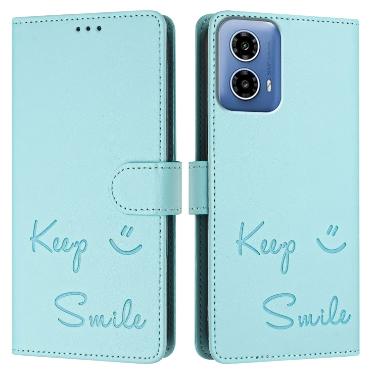 For Motorola Moto G34 Global Smile Embossing RFID Leather Phone Case