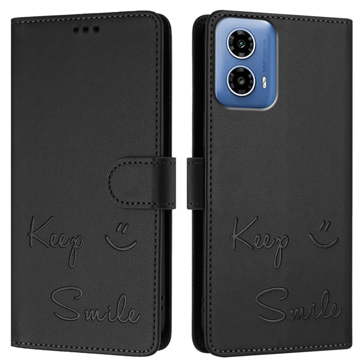 For Motorola Moto G34 Global Smile Embossing RFID Leather Phone Case