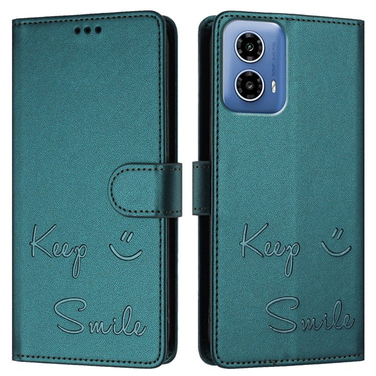 For Motorola Moto G34 Global Smile Embossing RFID Leather Phone Case