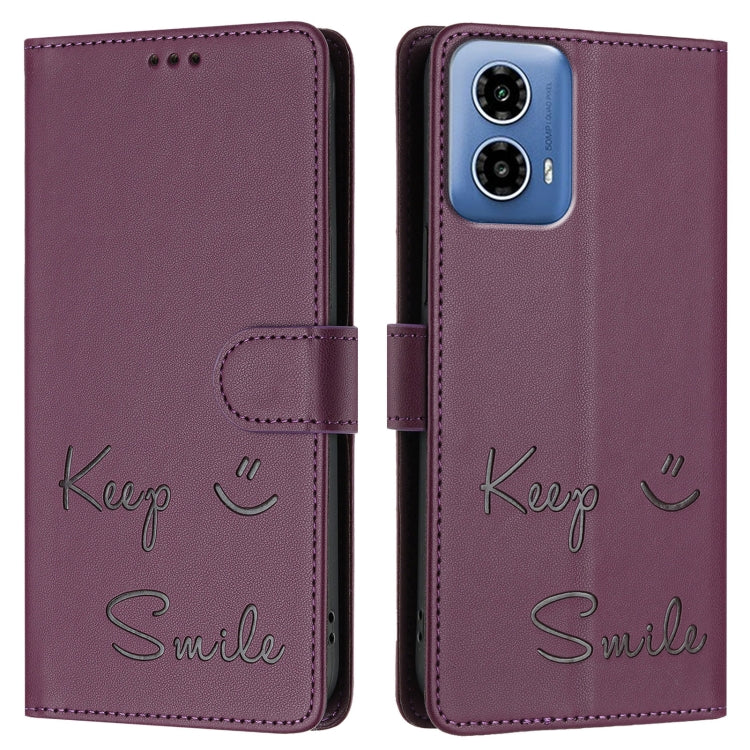 For Motorola Moto G34 Global Smile Embossing RFID Leather Phone Case