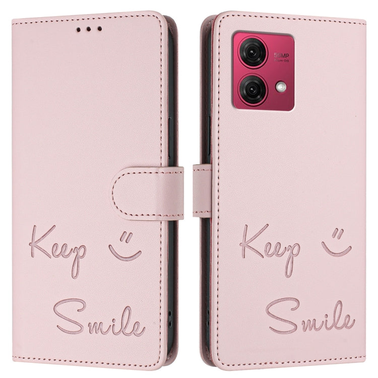 For Motorola Moto G84 5G Smile Embossing RFID Leather Phone Case