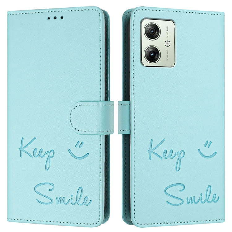 For Motorola Moto G54 Brazil Version Smile Embossing RFID Leather Phone Case
