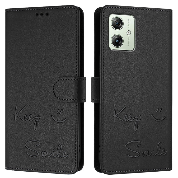 For Motorola Moto G54 Brazil Version Smile Embossing RFID Leather Phone Case