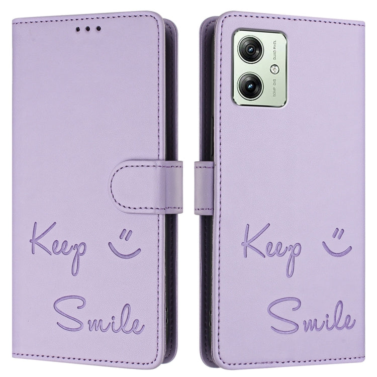 For Motorola Moto G54 Brazil Version Smile Embossing RFID Leather Phone Case