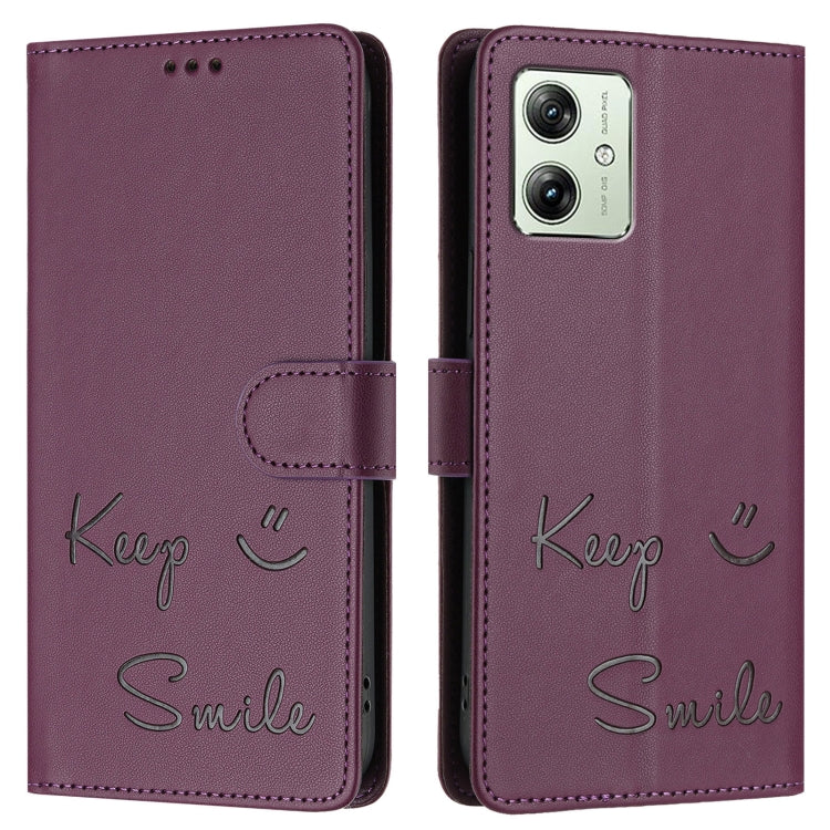 For Motorola Moto G54 Brazil Version Smile Embossing RFID Leather Phone Case