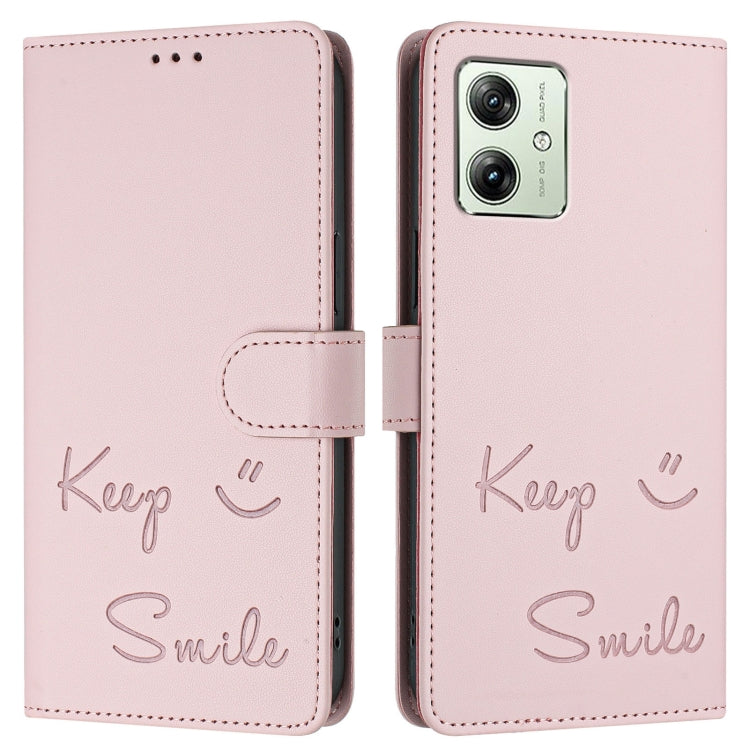 For Motorola Moto G54 5G EU Version Smile Embossing RFID Leather Phone Case