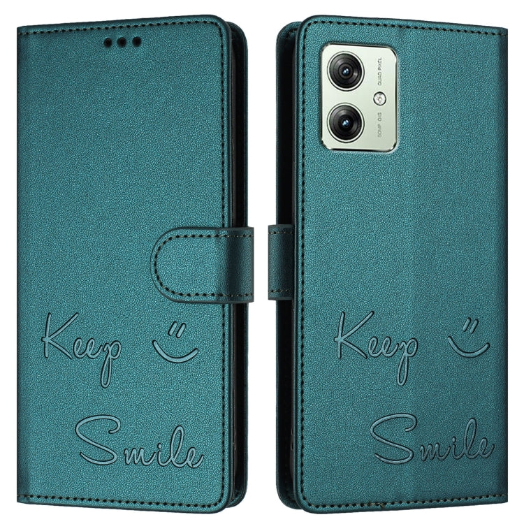 For Motorola Moto G14 4G Smile Embossing RFID Leather Phone Case