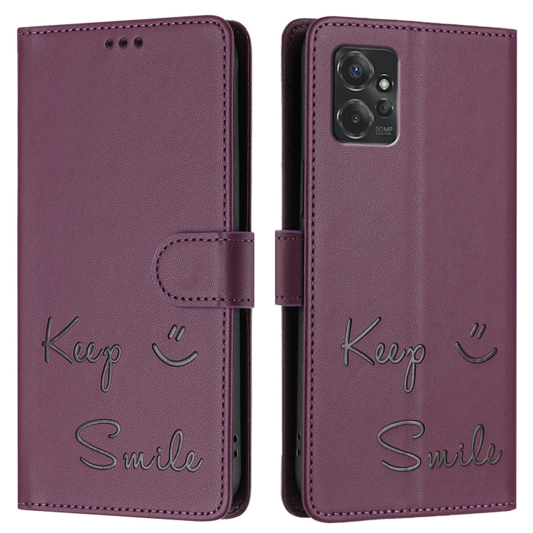 For Motorola Moto G Power 2023 Smile Embossing RFID Leather Phone Case