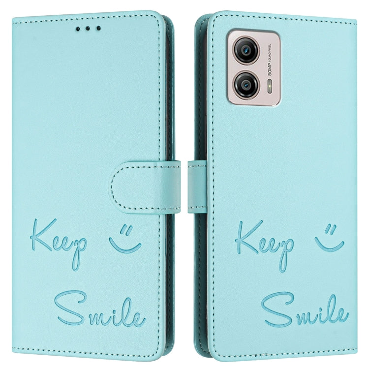 For Motorola Moto G53 5G/G13 4G/G23 4G Smile Embossing RFID Leather Phone Case