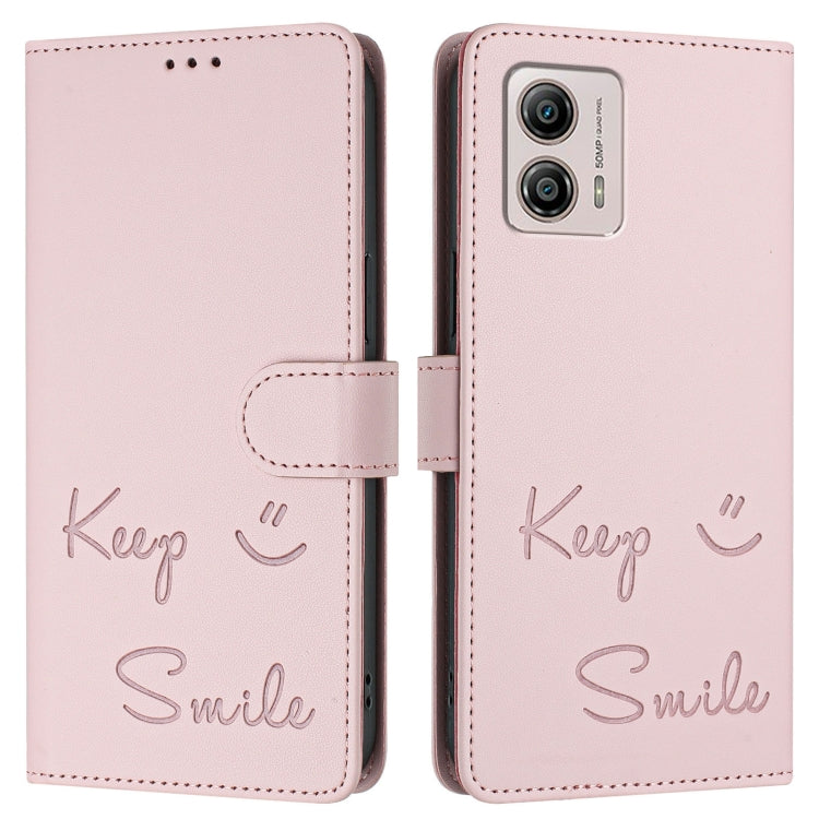 For Motorola Moto G53 5G/G13 4G/G23 4G Smile Embossing RFID Leather Phone Case