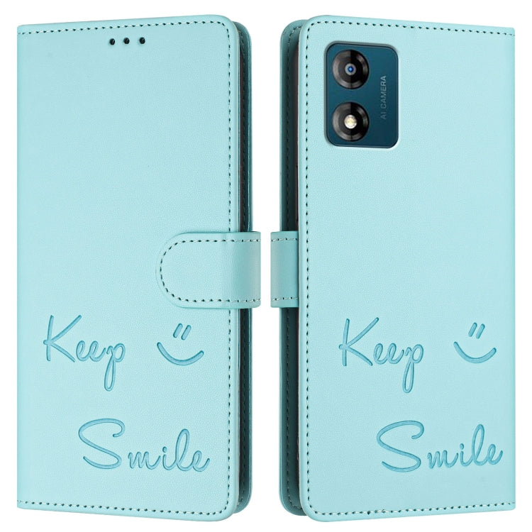 For Motorola Moto E13 4G Smile Embossing RFID Leather Phone Case