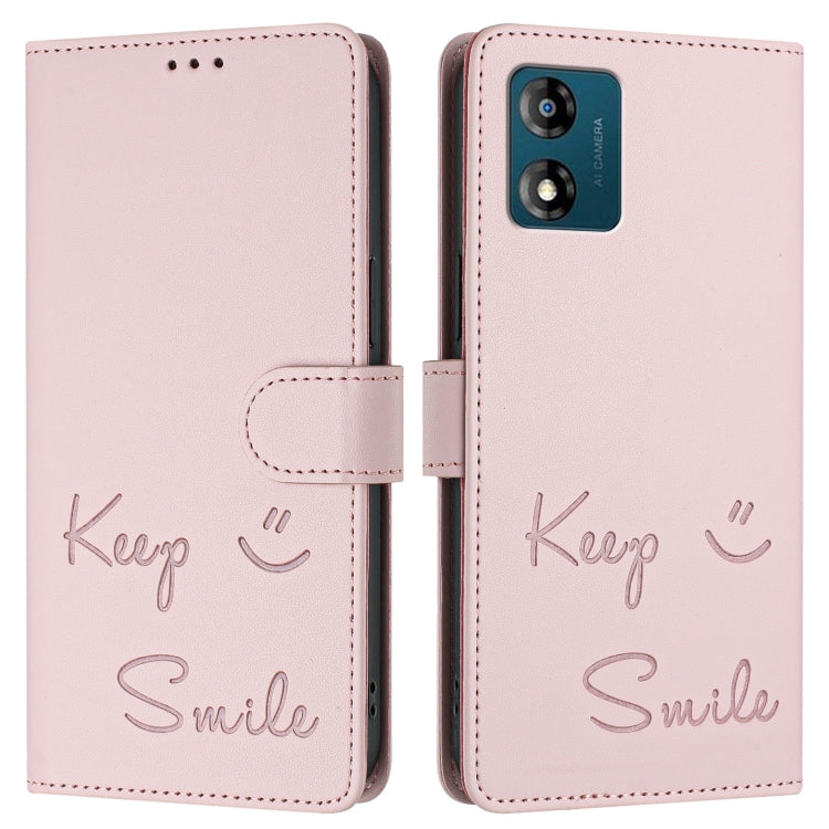 For Motorola Moto E13 4G Smile Embossing RFID Leather Phone Case
