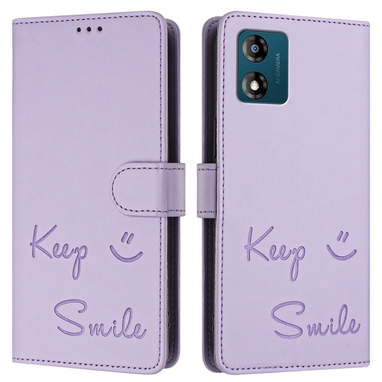 For Motorola Moto E13 4G Smile Embossing RFID Leather Phone Case