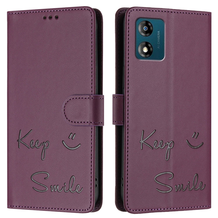 For Motorola Moto E13 4G Smile Embossing RFID Leather Phone Case