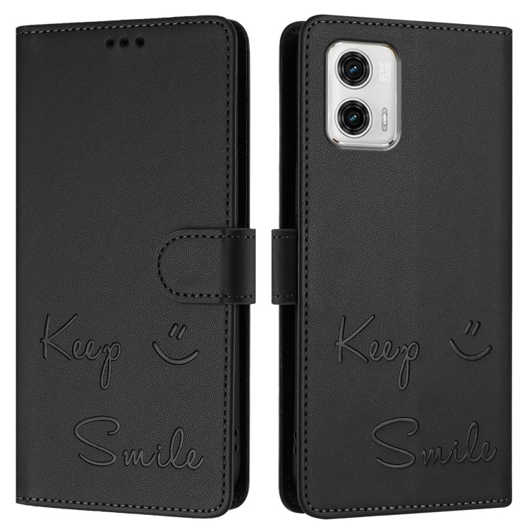 For Motorola Moto G73 5G Smile Embossing RFID Leather Phone Case