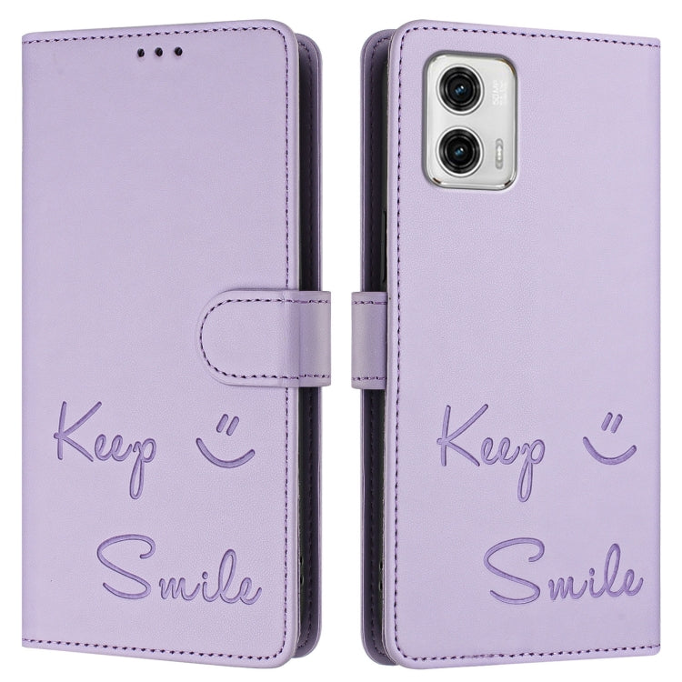 For Motorola Moto G73 5G Smile Embossing RFID Leather Phone Case