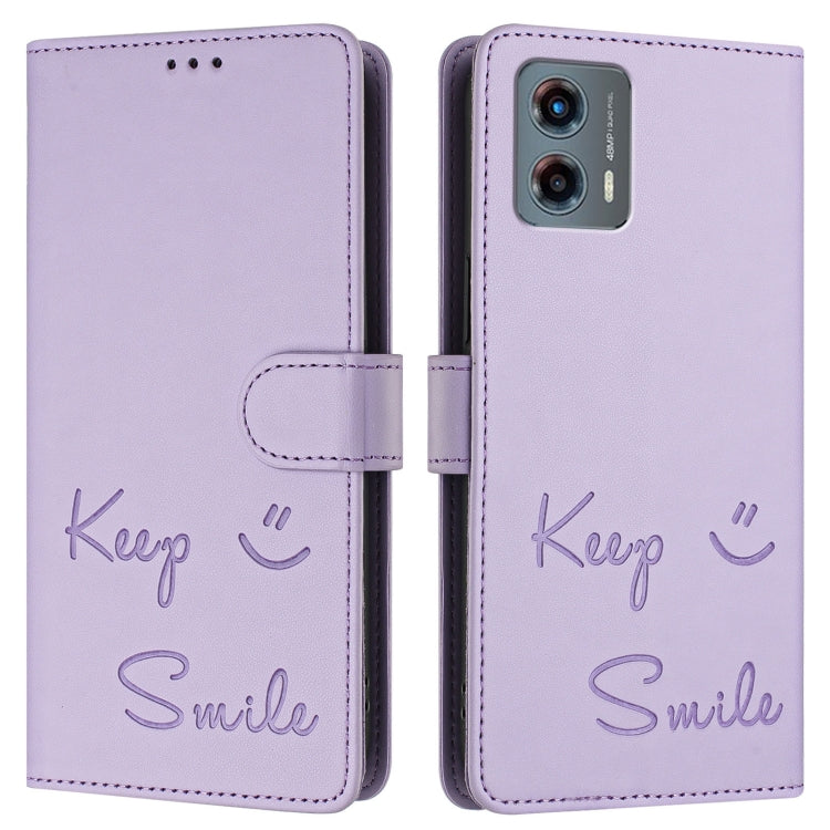 For Motorola Moto G 5G 2023 Smile Embossing RFID Leather Phone Case