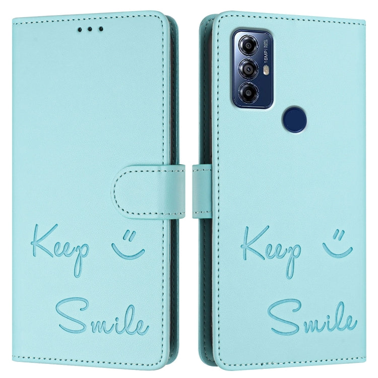 For Motorola G Pure/Moto G Play 2023 Smile Embossing RFID Leather Phone Case