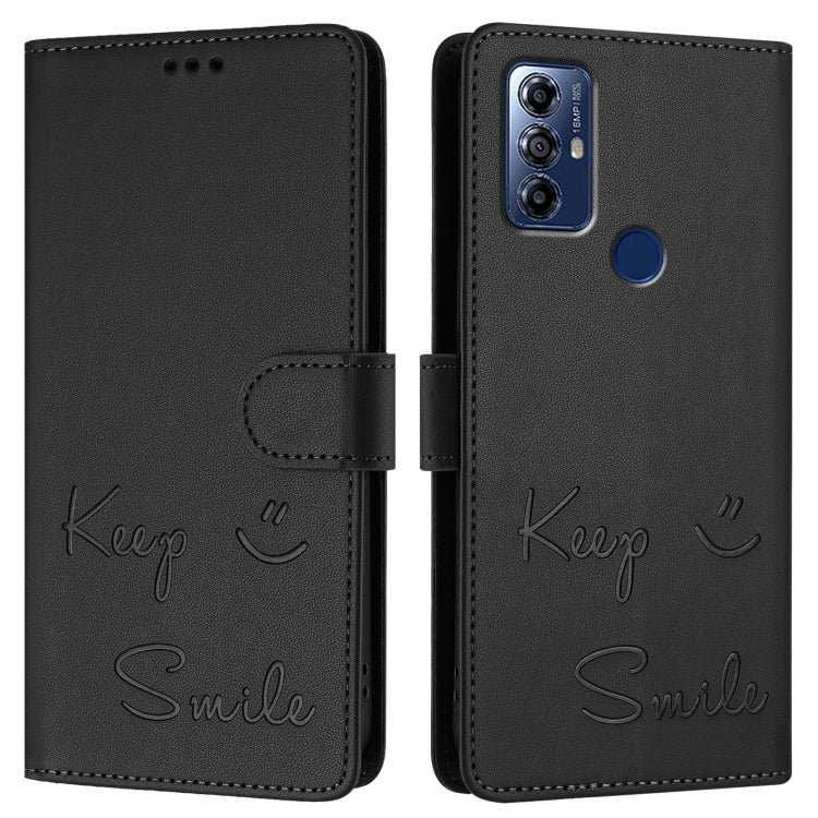 For Motorola G Pure/Moto G Play 2023 Smile Embossing RFID Leather Phone Case