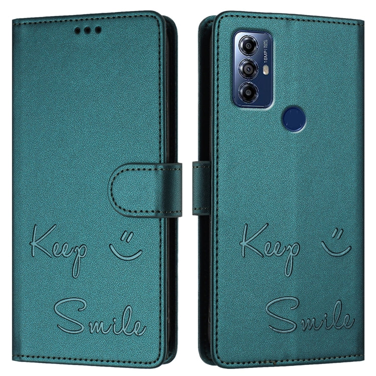For Motorola G Pure/Moto G Play 2023 Smile Embossing RFID Leather Phone Case