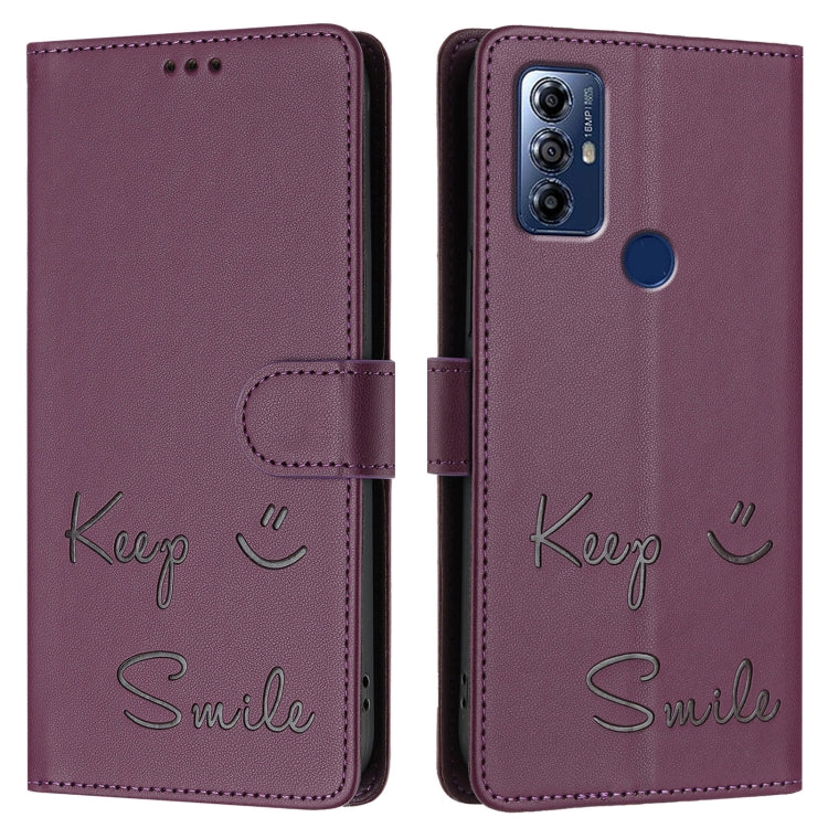 For Motorola G Pure/Moto G Play 2023 Smile Embossing RFID Leather Phone Case