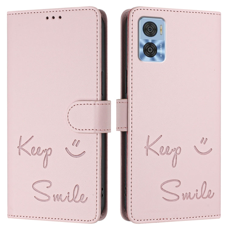 For Motorola Moto E22 4G/E22i 4G Smile Embossing RFID Leather Phone Case