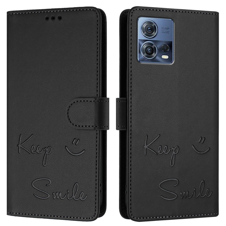 For Motorola Edge 30 Fusion Smile Embossing RFID Leather Phone Case